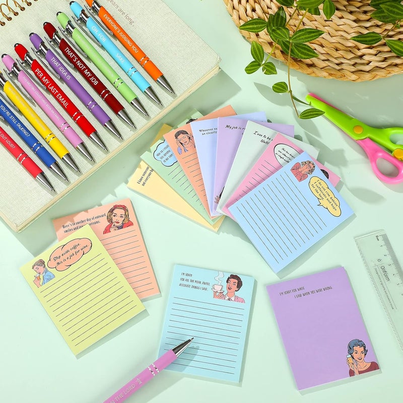 Geyee 24 Pcs Interesting Sticky Notes with Funny Pens 3 x 4 Inch to Do List Notepads with Sayings Pen for Valentines Coworkers Nurse Teacher Employee Office Staff Work Team Appreciation Gifts - Image 4